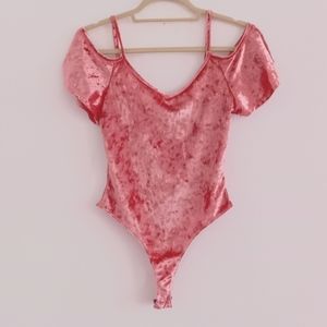 Violet Moon Nordstrom Blush Pink Velvet Bodysuit Top